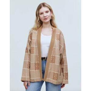 Madewell Jacquard Patchwork Robe Jacket Seed Khaki Boho Oversized Open XXS NWT